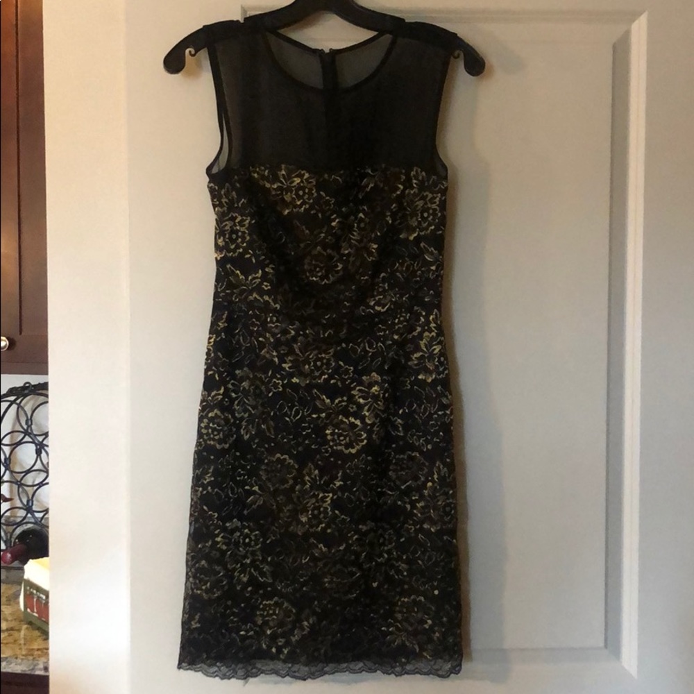 DVF gold and black lace floral dress size 2